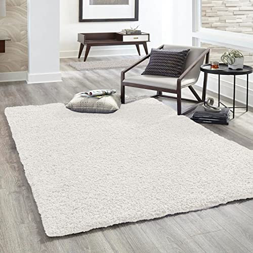 VIMODA Hochflor Teppich Prime Shaggy Langflor Wohnzimmer Schlafzimmer Modern Farben, Farbe:Creme, Maße:Ø 80 cm Rund
