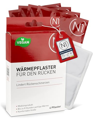 N1 Wärmepflaster Rücken 4 St. - Wärmegürtel gegen Rückenschmerzen | Schmerzpflaster in komfortabler Größe - wohltuende Wärme für Rücken und Nacken, diskret unter der Kleidung, einzeln verpackt