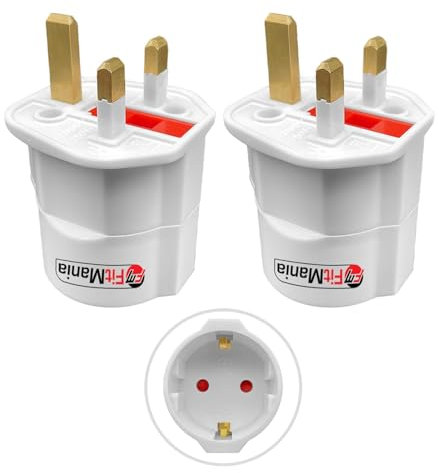 FitMania European to UK Plug Adaptor 2 Pack - EU to UK Plug Adapter EU Travel Adapter for Electronic Devices - Euro Schuko Type C to G 2 Pin to 3 Pin Adapter Plug UK