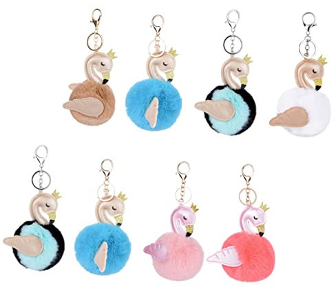 8stücke Teiliges Schwan Plüsch Schlüsselanhänger Aus Pu Leder Lustige Kreative Tier-dekoration Für Schlüssel Tasche Auto Gemischte Farben Für Damen