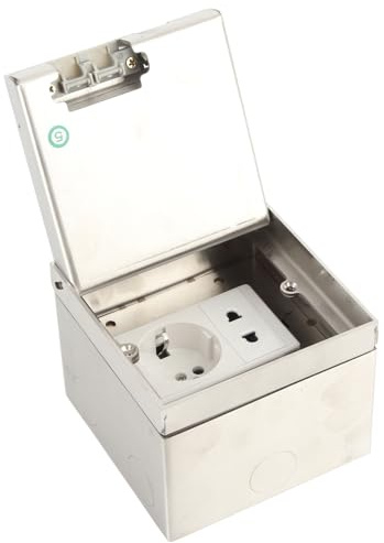 Asixxsix Boîte de Prise de Courant Encastrée avec Couvercle en Acier Inoxydable étanche AC250V avec Prise 10A et 16A Prise de Courant Universelle au Sol avec Boîte de Jonction pour Bureau