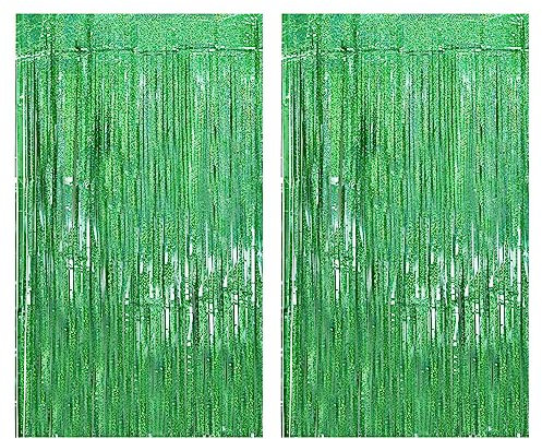 Drucilla Lametta Vorhang, 2 Stück Glitzer Folien Fransen Lametta Vorhänge, Glitzer Tinsel Curtain für Party, Geburtstag, Hochzeit, Happy Birthday Deko, 1m x 2m, Grün