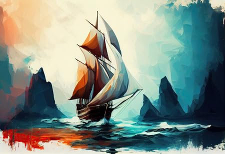 adrium Acryl-Bild 40 x 30 cm: Segelboot vor dem Hintergrund digitaler Meeresmalerei (201296579)