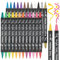 AOSUCO Acrylic Paint Pens: 24 Colours Dual Tip Acrylic Pens for Rock Painting, Wood, Pebbles, Glass, Ceramic, Stones, Fabric, Canvas, Craft, Waterproof Brush Pens Paint Marker Pen Set
