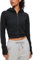 CRZ YOGA Womens Cropped Hoodie Full Zip Hoodie Jacket Sweatshirts athlétiques à Manches Longues avec Trous pour Le Pouce Noir 44