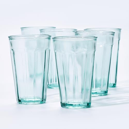 Vidrios San Miguel - Vasos para beber de 16 onzas, fabricados en vidrio 100% reciclado, (juego de 6), juego de cristalería grande multiusos para tu cocina, ideal para agua, zumo, cócteles, fabricado