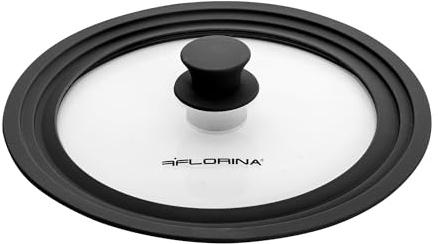 FLORINA Universal Topfdeckel 24/26/28 cm Durchmesser I CHILI Silikonring für Töpfe & Pfannen mit Dampfloch I Abgestuftes Randdesign I Hitzebeständiger Griff I Universal Glasdeckel I Platzsparend