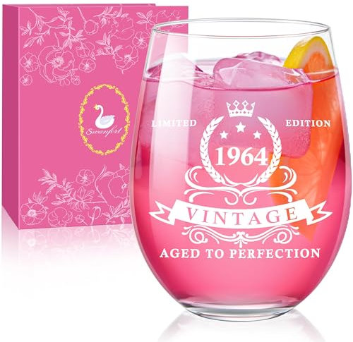 Swanfort 40th Birthday Wine Glass Gift Set for Her with Decorations and Gift Box