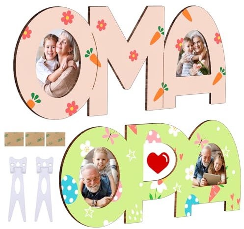OPA OMA Geschenk Enkel,2 Stück Holzbuchstaben Großmutter Bastelset mit Standhilfe für Oma und Opa von Enkel Holznamen Bilderrahmen zum Bemalen Geschenke für muttertagsgeschenk Geburtstagsgeschenk