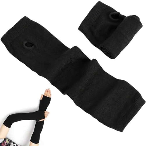 AFCJLTO 1 Paar Schwarze Damen-Winterhandschuhe: Fingerlose Armstulpen aus feinem Strick, langer Handwärmer, warme Strickhandschuhe und Armwärmer in einem, Perfekt für kalte Tage