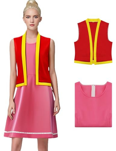 AYYOHON Toadette Kostüm Fliegenpilz Rosa Kleid mit Weste für Frauen Halloween Cosplay Kröte Pilz Weste Kleid Outfit 3XL