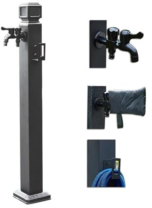 Wassersäule aus Edelstahl Schlauchhalter Freistehend Wasserzapfsäule Garten mit Wasserzapfstelle aus Messing und Zpistole, Geeignet Zum Waschen und Bewässern von Autos(8*8*95cm/3.1*3.1*37.4in)