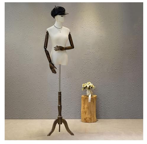 JIAYING Schneiderpuppe Damenbüste Weiblich, Einstellbar Schaufensterkörper Anzeigen Mit Kopf Und Holzhänden, Schneiderbüste Für Kleid Schmuck Display, 3-Stile(Brown,B)