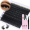 Fluffy Cluster Lashes Kit 14-20mm Long Individual Eyelashes 220D Thick Lashes Individual Cluster Bold Eyelash Extension Kit Dramatic Lashes Waterproof Bond and Seal Lash Glue Lash Tweezers CORUSCATE