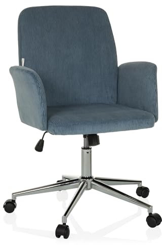 hjh OFFICE Homeoffice Stuhl gepolstert mit Cord-Optik SOLAO Cord Schreibtischstuhl Drehstuhl mit Rollen höhenverstellbar, Taubenblau