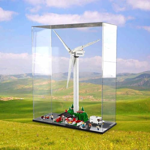 BoHeart Vitrine en acrylique pour éolienne Lego 10268 Stas personnalisée, transparente et résistante à la poussière, dimensions : 80 x 35 x 105 cm (modèle non inclus) (base noire)