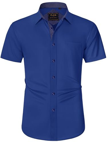 J.VER Men's Short Sleeve Dress Shirt Stretch Iron Free Regular Fit Business Casual Button Down Shirts Royal Blue XL