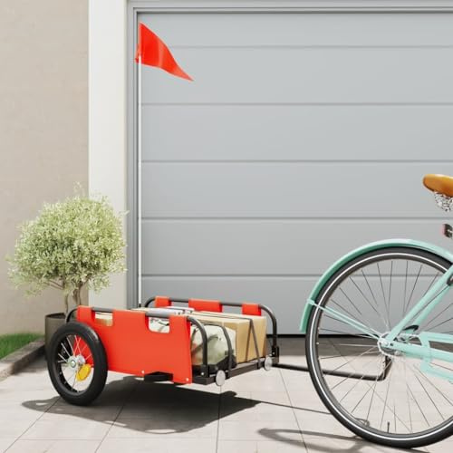 Juroupi Remolque de Carga para Bicicleta Hierro y Tela Oxford Naranja Remolque Moto Remolque Coche