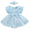 LYSINK Newborn Baby Girl Romper Dress Short Sleeve Mesh Tutu Dress Flower Lace Ruffle Jumpsuits Dress Headband 2Pcs Outfits (Ba Blue, 3-6 Months)