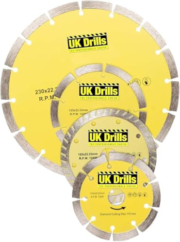 UK Drills - Diamond Cutting Disc for Angle Grinders - Clean Cut, Laser Welded Cuttin Disc for Concrete - 3 x 125mm