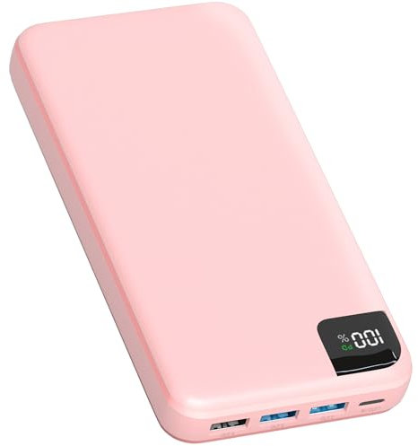 Strex Powerbank Rosa - 27.000 mAh - 22,5W Schnellladegerät - USB-A/USB-C - LED-Anzeige - Universal Powerbank geeignet für iOS/Android, u.a.