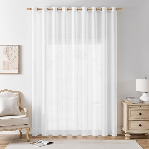 Softalker Gardinen mit Ösen 250 cm Hoch Vorhang Extra Breite 300 cm Vorhänge Ösen Transparent Raumtrenner Stores Gardine Weiss Fertigvorhänge Wohnzimmer Modern Ösenschal für Schlafzimmer, 1 STK