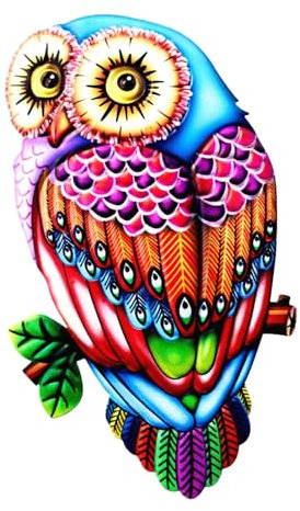 Tadoiooy Owl Wall Art, Colorful Iron Owl Metal Wall Art, Hanging Art Outdoor Fence Decor Metal Wall Sculpture for Garden Yard Patio Indoor Outdoor Ornament