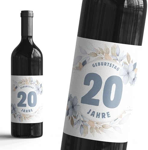 20 Jahre Geburtstagsfeier Flaschenetikett - 6er Set Deko-Etiketten für Wein, Sekt & kleine Geschenkideen - selbstklebende Aufkleber als Geburtstagsdeko
