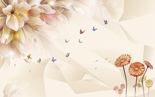 Wall Mural 150X200 Yellow Butterfly Flower Non-Woven Wallpaper Bedroom for Adults,Photo 5D Wallpaper for Living Room,Non Self-Adhesive Wallpaper Murals for Walls,Decoration Art Photo Wall Sticker