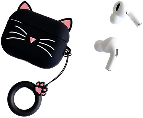 Silikon-Hülle für AirPods Pro 1&2 - Weiche Schutzhülle mit Karabinerhaken, Stoßfestes Case für Ladebox, süße Tier Katzen Design Schutzhülle