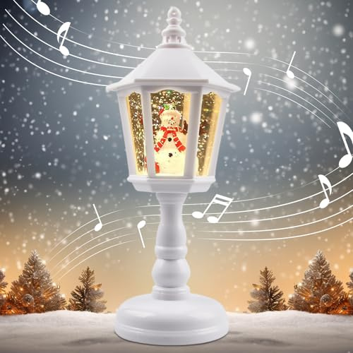 Weihnachts Schneelaterne mit Musik, Schneekugel Laterne Weihnachtskerze, Vintage Weihnachten Wasser Glitzernde Verschneiter Globus Nachtlicht, LED Schneekugel Weihnachtslaterne Dekoration (weiß)