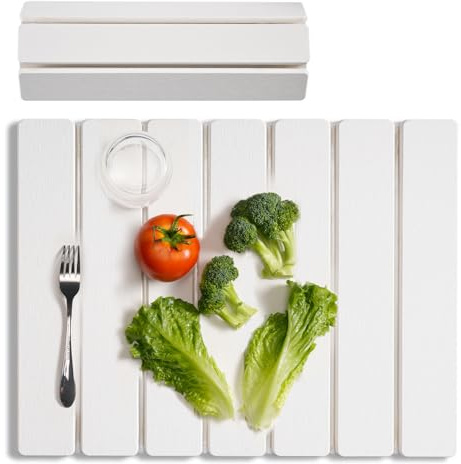 Meowoo Kieselgur Abtropfmatte, Faltbare Steinmatte Küche, Antibakterieller & Rutschfester Abtropfmatte Stein Quick Dry Stone Mat for Kitchen Bathroom Coffee Bar (Beige, 40x30CM)