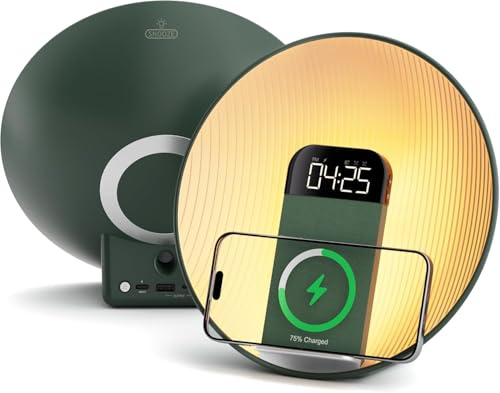COLSUR Wake-up Light, Sonnenaufgang Simulation Lichtwecker mit Kabelloses Laden, Weiße Geräusch Maschine mit 7 Natürliche Klänge,Bluetooth-Lautsprecher & Schlummerfunktion