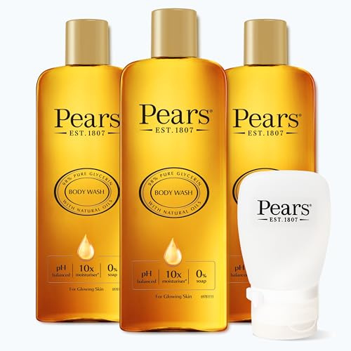 Pears Glycerin Serum Body Wash, 250 ml, 3-Pack + Travel Bottle | Soap-free cleanser, glycerin and natural oils, moisturising care, travel bottle included