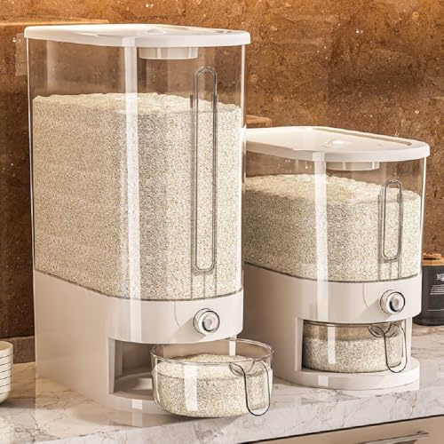 HYMIC Large Rice Dispenser 25Lbs, Cereal Dispenser Rice Container Food Storage Container with Measuring Cup, Cereal Containers Storage Kitchen Storage Household Rice Pet Food Holder (25LBS)