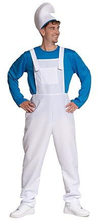 PartyXclusive Partychimp Blaues Schlumpf-Kostüm, Zwergen-Kostüm für Herren, Schlumpf-Zwerg für Erwachsene, komplettes Kostüm, 3-teilig – Shirt, Hose & Kopfbedeckung, Größe S bis XL (L)