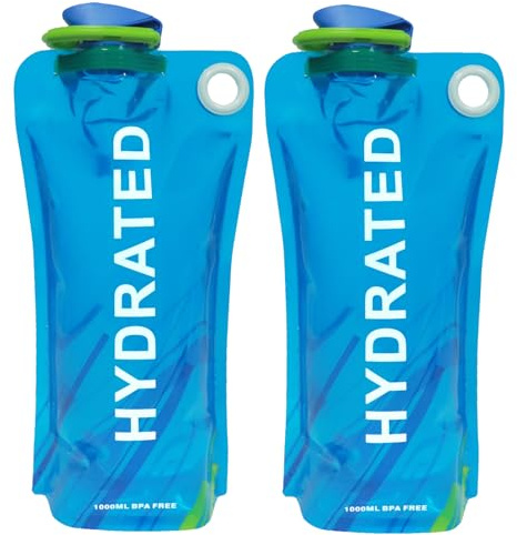 2 Piezas Botella Plegable 1l,Soft Flask Plegable Con Mosquetón,Bolsas De Agua Reutilizables Festival,Botella De Agua Plegable Sin Bpa Blanda Para Senderismo,Accesorios De Viaje Fiesta Running