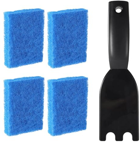 4pcs Cleaning Sponges & 1pcs Grill Scraper for George Foreman, Heat-Resistant Nylon Spatula Scraper Kitchen Sponges for Most Outdoor & Indoor Grills with Grooves
