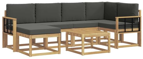 vidaXL Outdoor-Sofagarnitur 7 pcs Weiß und Anthrazit Massivholz Akazie, Garten Sofa, modernes Eckset, wetterfestes Loungemöbel, Terrassen Sitzmöbel für entspannten Komfort