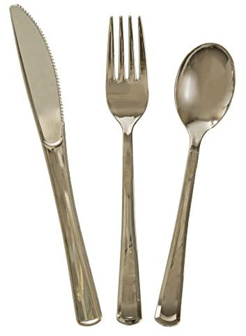 Unique-Assorted Plastic Cutlery Set | Gold | 18 Pcs. Cubiertos 6, color oro metálico, (30261)