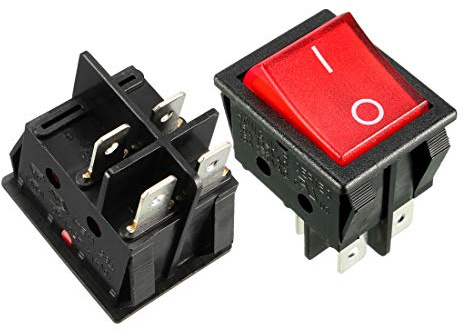 sourcing map 5Pcs AC 16A/125V 16A/250V DPST 4Broche 2 Position I/O On/Off LED lumiere Bateau Rouge Interrupteur à Bascule
