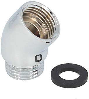 SANTRAS® Premium Winkelstück (schwere Ausführung) 1/2 Zoll zur Verbindung von Duschschlauch und Handbrause im 50 Grad Winkel – Brausekopfhalter aus poliertem Messing Hochglanz verchromt