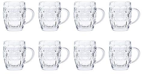 Classic Beer Pint Style Mugs Glass Pot Old Pub Bar Style Tankard Handle Stein Dimple (8)