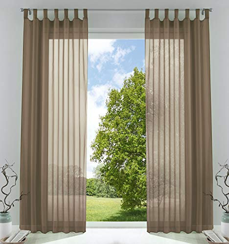 2er-Pack Gardinen Transparent Vorhang Set Wohnzimmer Voile Schlaufenschal mit Bleibandabschluß HxB 245x140 cm Nougat, 61000CN