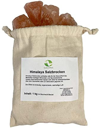 SudoreWell® Solebrocken Salzbrocken rosa Steinsalz aus der Salt Range Pakistan im 1,0 kg Baumwoll-Beutel