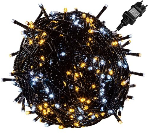 VOLTRONIC LED Lichterkette, IP44, Modell- und Farbwahl, 400 LEDs, Grünes Kabel, kaltweiß/warmweiß