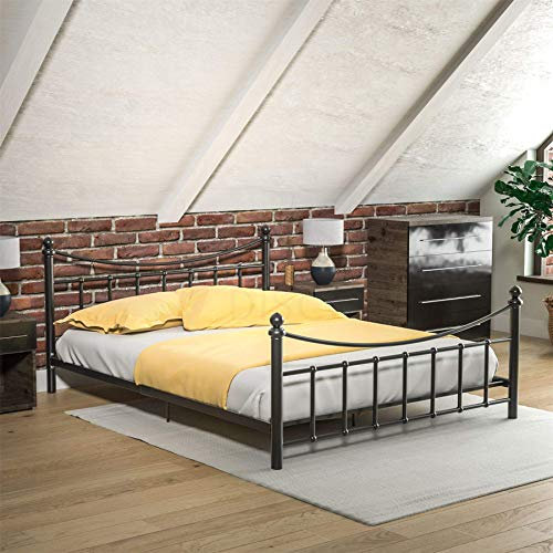Vida Designs Paris King Size Bed, 5ft Bed Frame Metal Headboard High Foot End Bedroom Furniture, Black