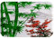 A.Monamour Aquarelle Chinois Traditionnel Vert Bambou Prune Rouge Fleurs Nature Absorbant Flanelle Tapis De Bain Antidérapants Tapis De Sol Tapis De Passage Runner Tapis De Salle De Bain 40x120cm