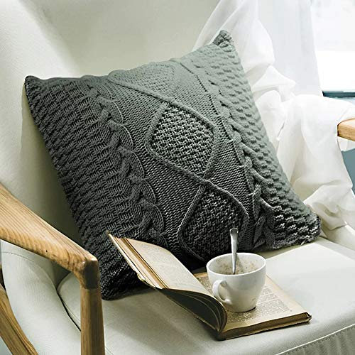 Matty-LZ Gestrickter Kissenbezug Spirale Muster Stricken 2 per Set, Purer Weicher Dekorativ Sofa Kissenbezug Kissenhülle Set Kissen Herbst für Sofa Schlafzimmer (18x18 Zoll / 45x45 cm, Grau(2er Set))