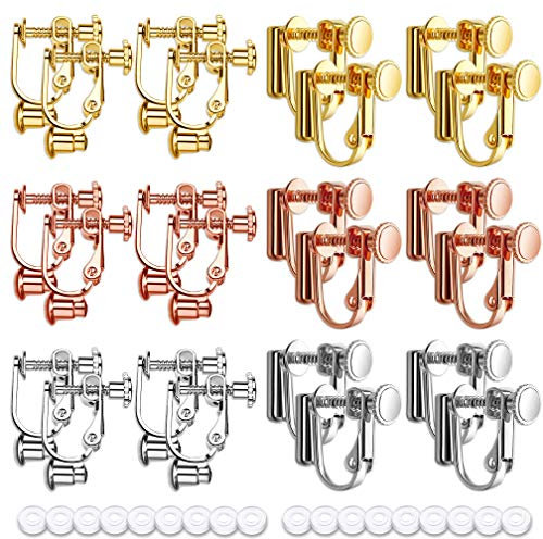 Roctee 24 Piece Clip-on Earrings Converter with Earring Pad, 2 Styles Fashion Earring Clip Backs in 3 Colors, Earring Clamps for Non-Pierced Ears for DIY Earring (Gold/Silver/Rose)